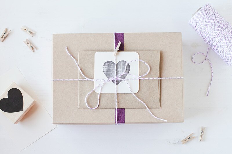 gift wrap: kraft box with stamped heart // anastasia marie